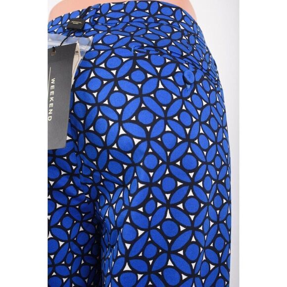 Max Mara Weekend Womens Cropped Pants Trousers Sz 12 Blue Golden Petal Print NWT - Picture 5 of 7